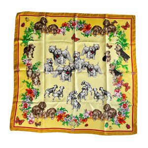 Versace Vintage Silk Scarf – Dogs, Florals & Butterflies